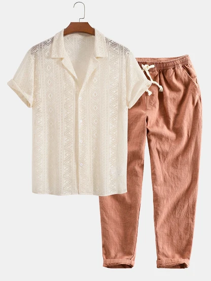Short Sleeve Textured Polo Set