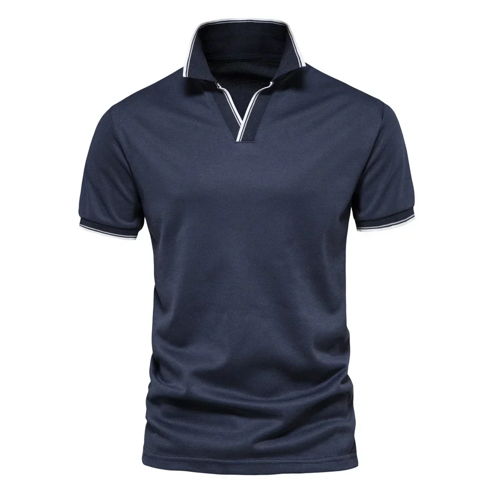 Cotton Blend V-Neck Polo