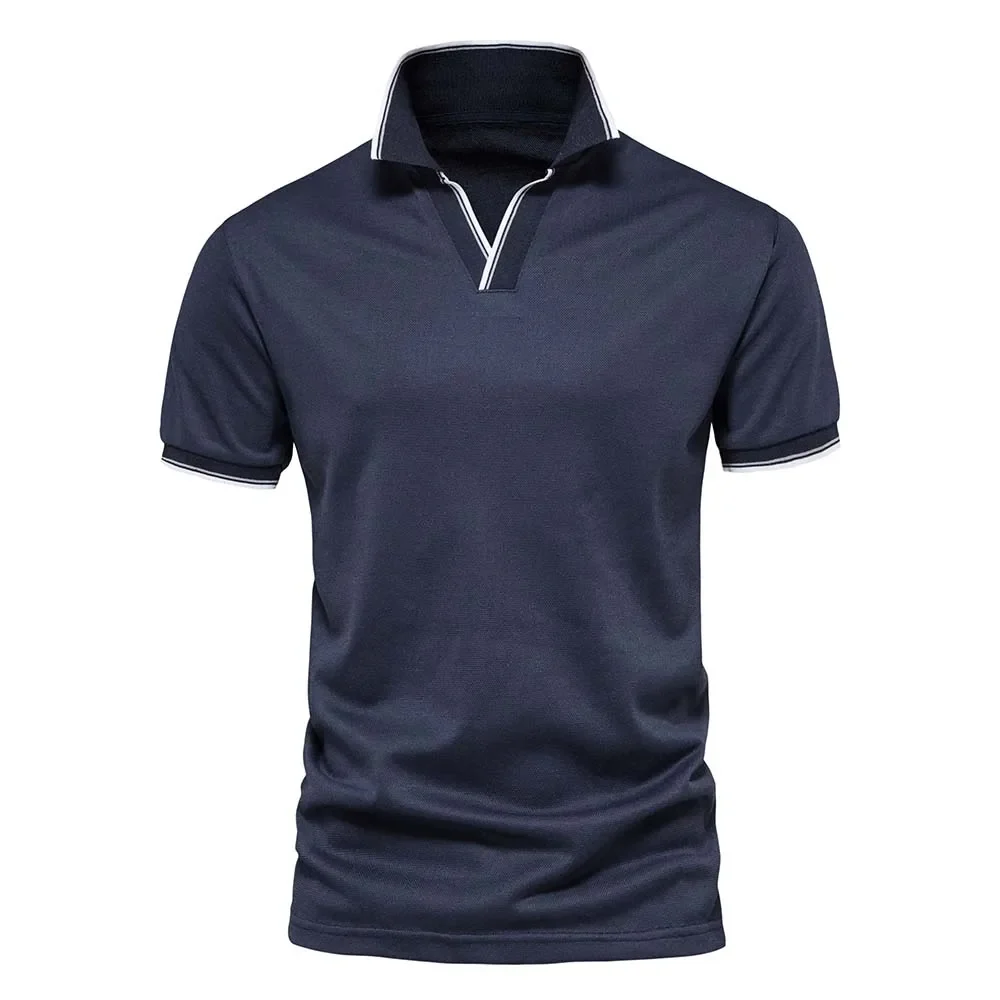 Cotton Blend V-Neck Polo