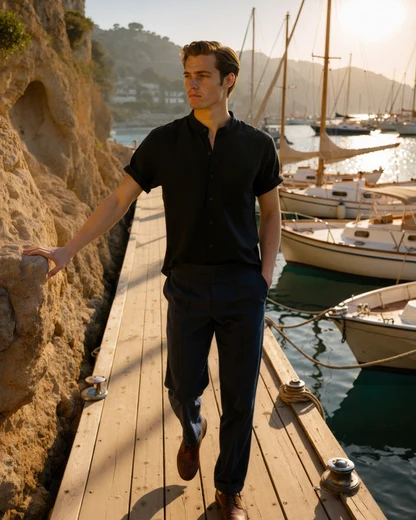 Mandarin Collar Short Sleeve Shirt